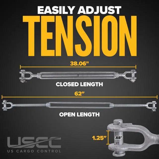 Alt view image 2 of 6 - Jaw and Jaw Turnbuckle, 1" x 24", 10,000 LBS Working Load Limit, UNC Thread Hot-Dipped Galvanized Turnbuckle Heavy Duty for Wire Rope, in-Line Pulls & Tension Applications