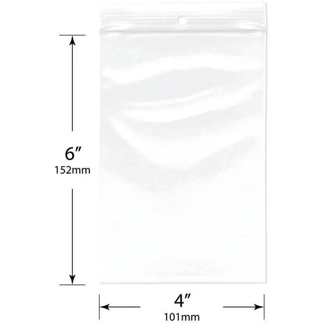 Alt view image 2 of 3 - 4" x 6" (Case of 4,000), 4 Mil with Hang-Hole Heavy Duty Zipper Reclosable Plastic Bags