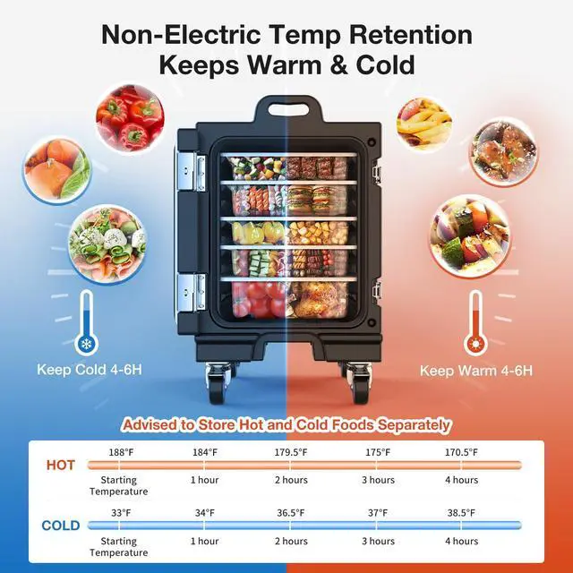 Alt view image 2 of 6 - Food Warmer, 81 Qt LLDPE Insulated Food Pan Carrier for Hot/Cold Food, w/Double Buckles, Lockable Wheels, Handles, Stackable Design, Commercial Thermal Hot Box for 5 Full-Size Pans