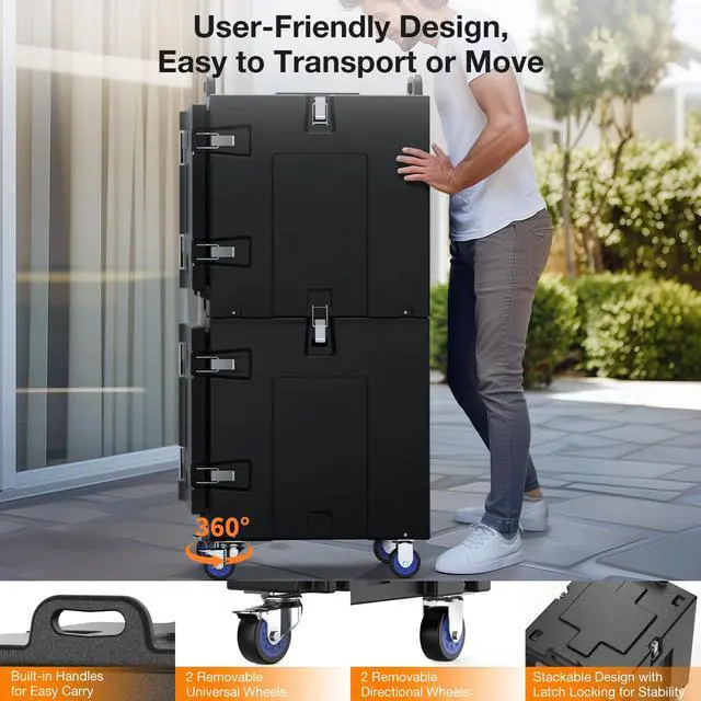 Alt view image 4 of 6 - Food Warmer, 81 Qt LLDPE Insulated Food Pan Carrier for Hot/Cold Food, w/Double Buckles, Lockable Wheels, Handles, Stackable Design, Commercial Thermal Hot Box for 5 Full-Size Pans