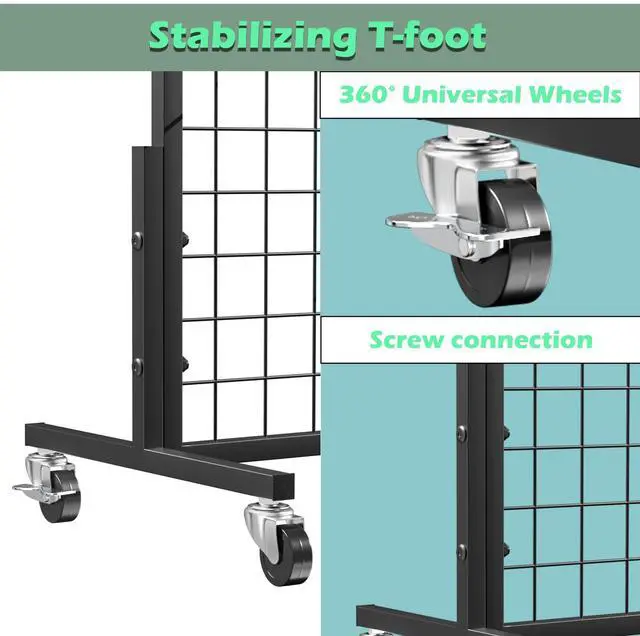 Alt view image 6 of 6 - Grid Wall Panels Display Stand - 3pcs with 21 Hooks, 2*5.6ft Display Racks For Vendor Events Art Display Panels Linkable Heavy Duty Floor Standing Movable Retail Display Stand Metal Shelf