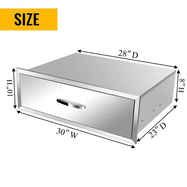 Alt view image 2 of 6 - Outdoor Kitchen Single Drawer BBQ Drawer Stainless Steel Access Drawers with Exquisite Handle for Outdoor Kitchen Island or Grill Station (30" W x 10" H x 23" D)