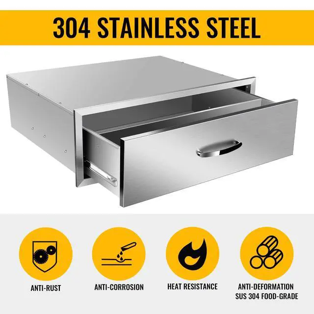 Alt view image 3 of 6 - Outdoor Kitchen Single Drawer BBQ Drawer Stainless Steel Access Drawers with Exquisite Handle for Outdoor Kitchen Island or Grill Station (30" W x 10" H x 23" D)