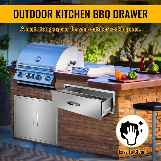 Alt view image 6 of 6 - Outdoor Kitchen Single Drawer BBQ Drawer Stainless Steel Access Drawers with Exquisite Handle for Outdoor Kitchen Island or Grill Station (30" W x 10" H x 23" D)