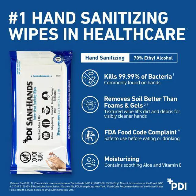 Alt view image 3 of 6 - Healthcare P71520 Sani-Hands Instant Hand Sanitizing Wipes, 48 Count Travel Pack (20 Wipes Each), 5.5" x 8.4" Size (Pack of 960), 70% Ethyl Alcohol, Textured Wipes with Aloe & Vitamin E