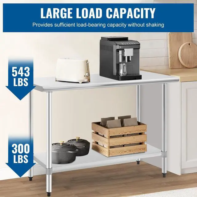 Alt view image 4 of 6 - 24 x 36 Inch Stainless Steel Table for Prep & Work NSF Commercial Metal Table with Adjustable Foot Kitchen Work Table Scratch Resistent Commercial Work Table