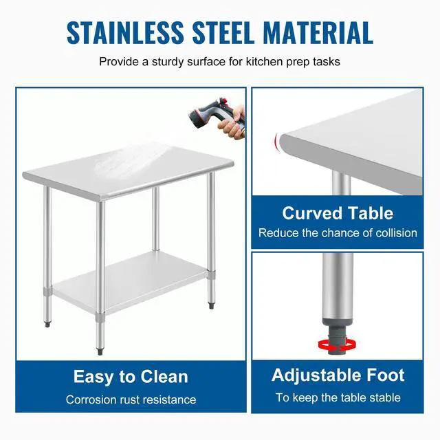Alt view image 6 of 6 - 24 x 36 Inch Stainless Steel Table for Prep & Work NSF Commercial Metal Table with Adjustable Foot Kitchen Work Table Scratch Resistent Commercial Work Table