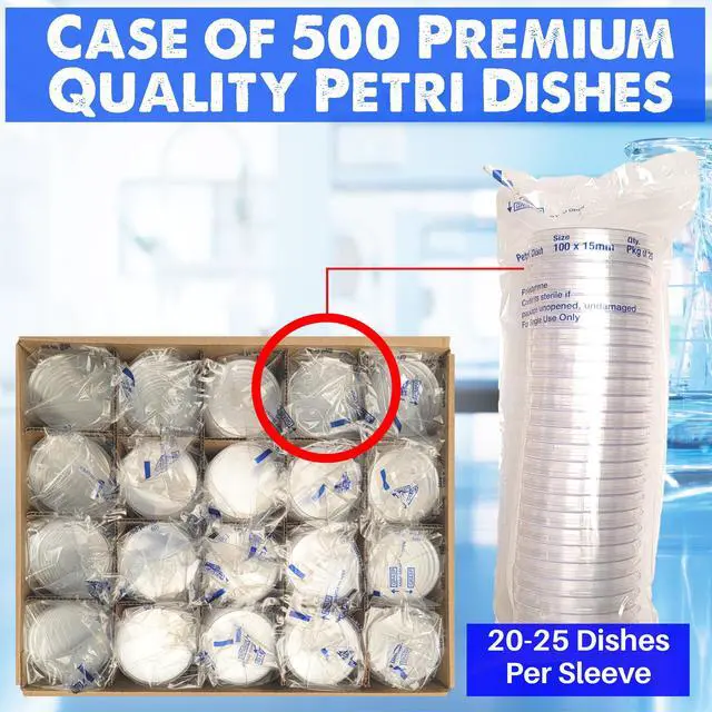 Alt view image 3 of 6 - Evviva Sciences Petri Dish 500 Pack 500 Petri Dishes 100 X 15mm Premium Performance 3 Vents to Reduce Condensation for Lab Research, Education, & More