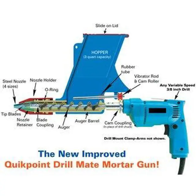 Alt view image 2 of 4 - Quickpoint Mortar Gun Drill Adaptor - Perfect For tuckpointing, brick work, stone work, thin brick, grouting, crack repair, and glass block