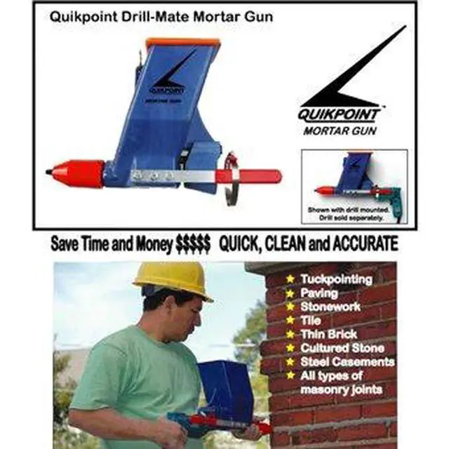 Alt view image 3 of 4 - Quickpoint Mortar Gun Drill Adaptor - Perfect For tuckpointing, brick work, stone work, thin brick, grouting, crack repair, and glass block