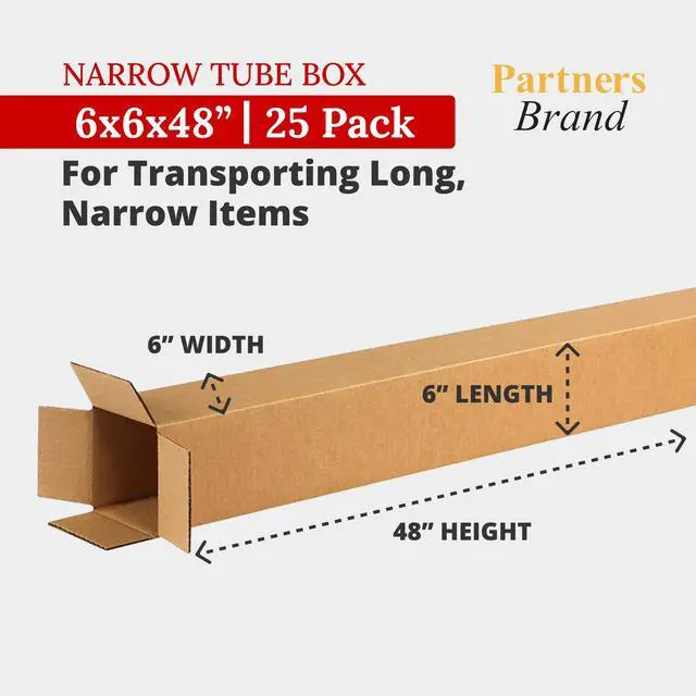 Alt view image 2 of 5 - 6x6x48 Corrugated Cardboard Boxes, 6"L x 6"W x 48"H, Pack of 25 | Shipping, Packaging, Moving, Storage Box for Business, Strong Wholesale Bulk Boxes 6x6x48 6648