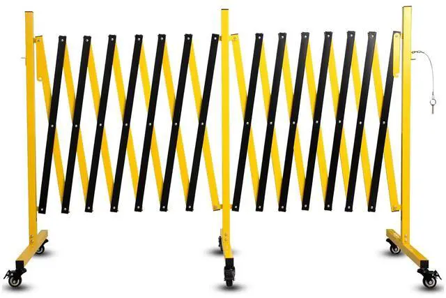 Main image of Industrial Expandable Metal Barricade 23 Feet, Yellow and Black Mobile Safety Barrier Gate, Retractable Traffic Fence with Casters, Folding Expandable Barricade for Road Construction, Garage