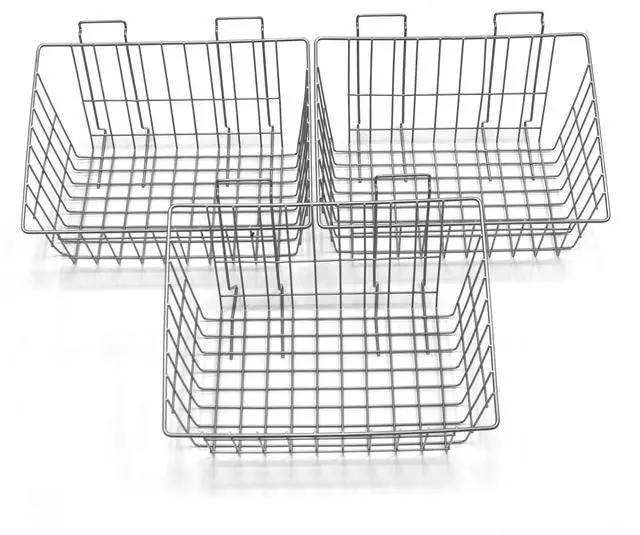Main image of 13022 15-Inch x 11-Inch Ventilated Wire Basket Designed for PVC Slatwall, 3-Pack Silver