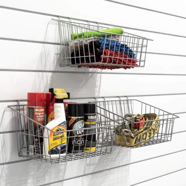 Alt view image 3 of 5 - 13022 15-Inch x 11-Inch Ventilated Wire Basket Designed for PVC Slatwall, 3-Pack Silver