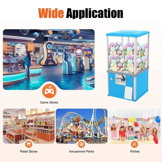 Alt view image 3 of 6 - 25-Cent Vending Machines, Coin Operated Commercial Large Capacity Gumball Machine Commercial Mini Dispenser Prize Machine for Game Stores Retail Stores & Amusement Parks (Blue)