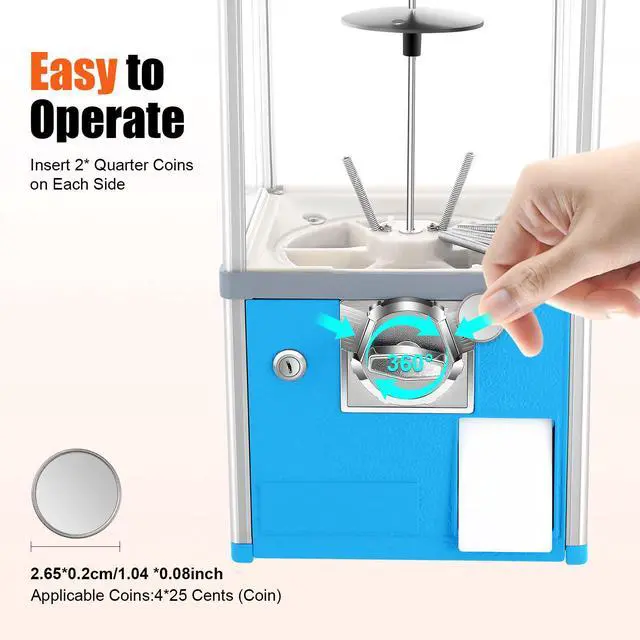 Alt view image 6 of 6 - 25-Cent Vending Machines, Coin Operated Commercial Large Capacity Gumball Machine Commercial Mini Dispenser Prize Machine for Game Stores Retail Stores & Amusement Parks (Blue)