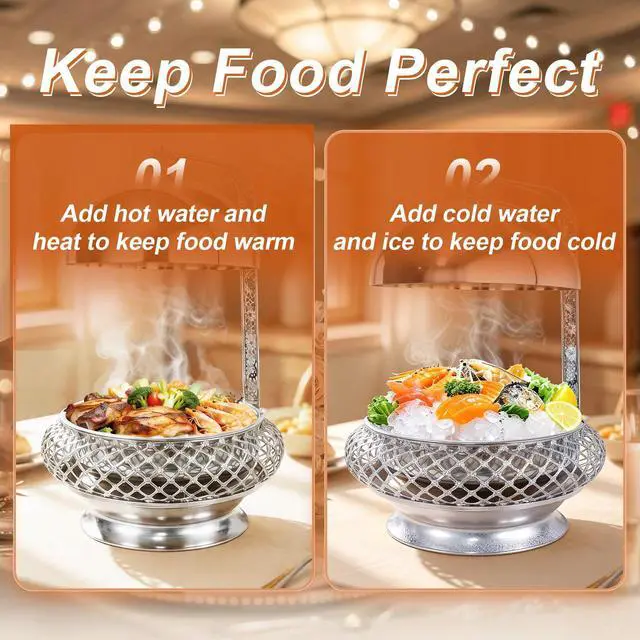 Alt view image 3 of 6 - 6QT Silver Party Wedding Table Setting Food Warmer Golden Fancy Elegant Cheffing Dishes with Hanging Lid Gold Chaffing Dishes (Silver, 6L)