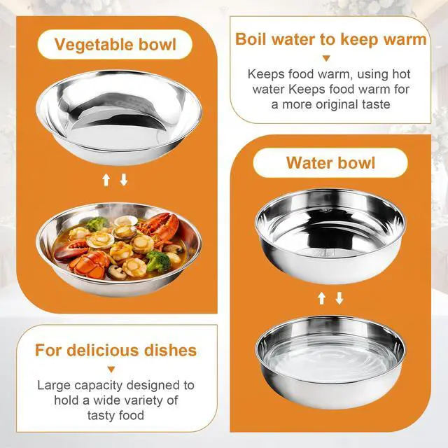 Alt view image 4 of 6 - 6QT Silver Party Wedding Table Setting Food Warmer Golden Fancy Elegant Cheffing Dishes with Hanging Lid Gold Chaffing Dishes (Silver, 6L)