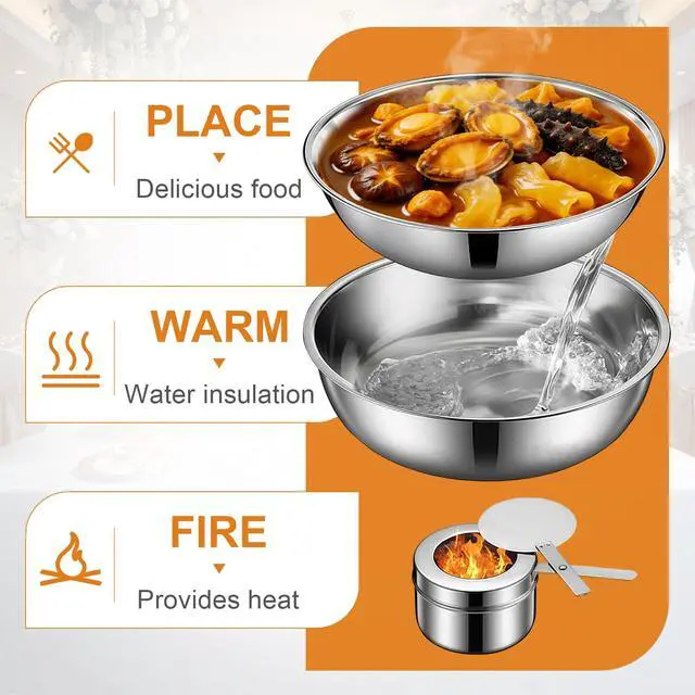 Alt view image 5 of 6 - 6QT Silver Party Wedding Table Setting Food Warmer Golden Fancy Elegant Cheffing Dishes with Hanging Lid Gold Chaffing Dishes (Silver, 6L)