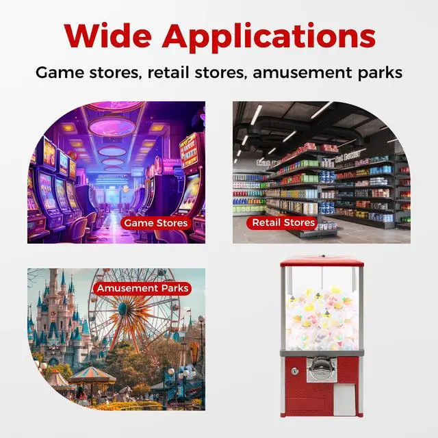 Alt view image 3 of 6 - 25-Cent Vending Machines, Coin Operated Commercial Large Capacity Gumball Machine Commercial Mini Dispenser Prize Machine for Game Stores Retail Stores & Amusement Parks (Red)