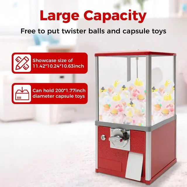 Alt view image 5 of 6 - 25-Cent Vending Machines, Coin Operated Commercial Large Capacity Gumball Machine Commercial Mini Dispenser Prize Machine for Game Stores Retail Stores & Amusement Parks (Red)