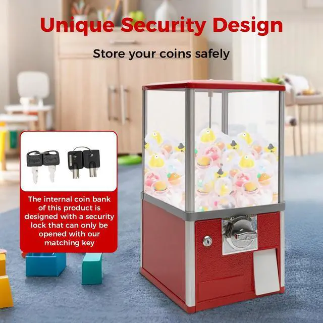 Alt view image 6 of 6 - 25-Cent Vending Machines, Coin Operated Commercial Large Capacity Gumball Machine Commercial Mini Dispenser Prize Machine for Game Stores Retail Stores & Amusement Parks (Red)