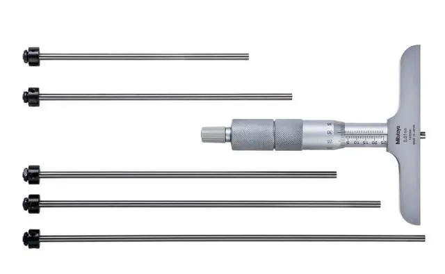 Alt view image 3 of 3 - 129-115 Vernier Depth Gauge, Interchangeable Rods, Micrometer Type, 0-100mm Range, 0.001mm Graduation, +/-0.0033mm Accuracy, 101.6mm x 16mm Base, 4 Rods