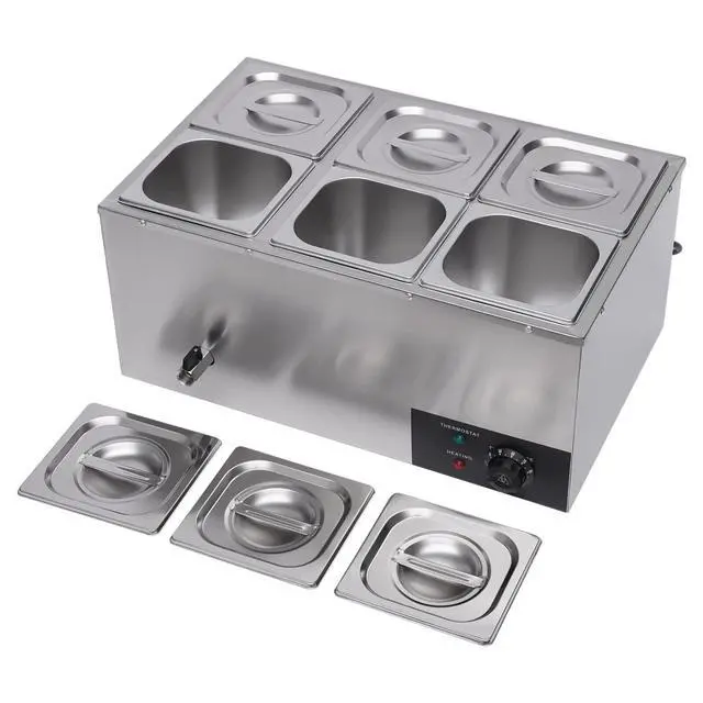 Alt view image 2 of 6 - Countertop Steam Table Food Warmer Stainless Steel Commercial Buffet Warmer 6-Pan 600W Portable Electric Food Warmer Steam Table 19.2Qt(18L) for Restaurants, Catering, Buffets