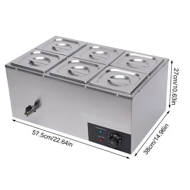 Alt view image 6 of 6 - Countertop Steam Table Food Warmer Stainless Steel Commercial Buffet Warmer 6-Pan 600W Portable Electric Food Warmer Steam Table 19.2Qt(18L) for Restaurants, Catering, Buffets