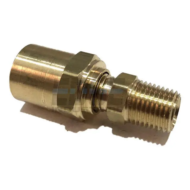 Alt view image 2 of 3 - Brass Reusable Fitting Adapter 1/4" NPTF Male X 3/8" Hose ID X 5/8" Hose OD (Qty 25)