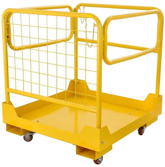 Main image of Forklift Safety Cage 36''x36'' Heavy Duty Steel Forklift Work Platform 1150LBS Capacity with 4 Universal Wheels Collapsible Lift Basket Aerial Rails Aerial Platform, Yellow