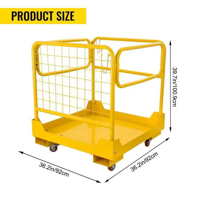 Alt view image 2 of 6 - Forklift Safety Cage 36''x36'' Heavy Duty Steel Forklift Work Platform 1150LBS Capacity with 4 Universal Wheels Collapsible Lift Basket Aerial Rails Aerial Platform, Yellow