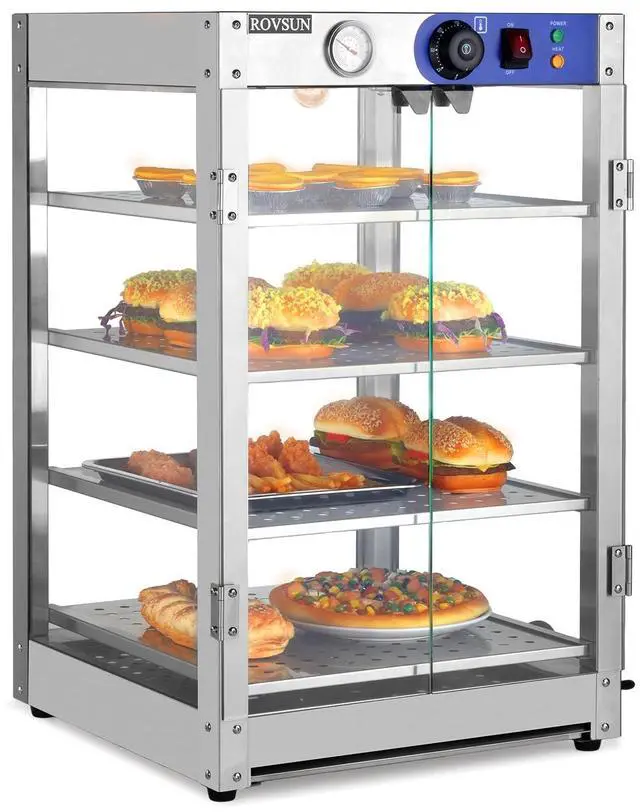 Main image of Food Warmer Display Pizza Warmer, Commercial Countertop Food Warmer Electric with Removable Shelves LED Lighting Glass Door, Pastry Display Case for Restaurant Buffet 800W (4 Tiers)