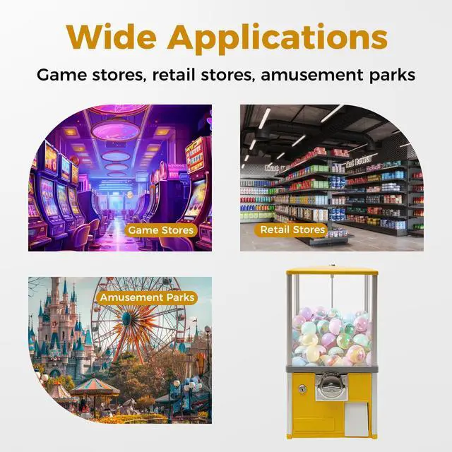 Alt view image 3 of 6 - 25-Cent Vending Machines, Coin Operated Commercial Large Capacity Gumball Machine Commercial Mini Dispenser Prize Machine for Game Stores Retail Stores & Amusement Parks (Yellow)