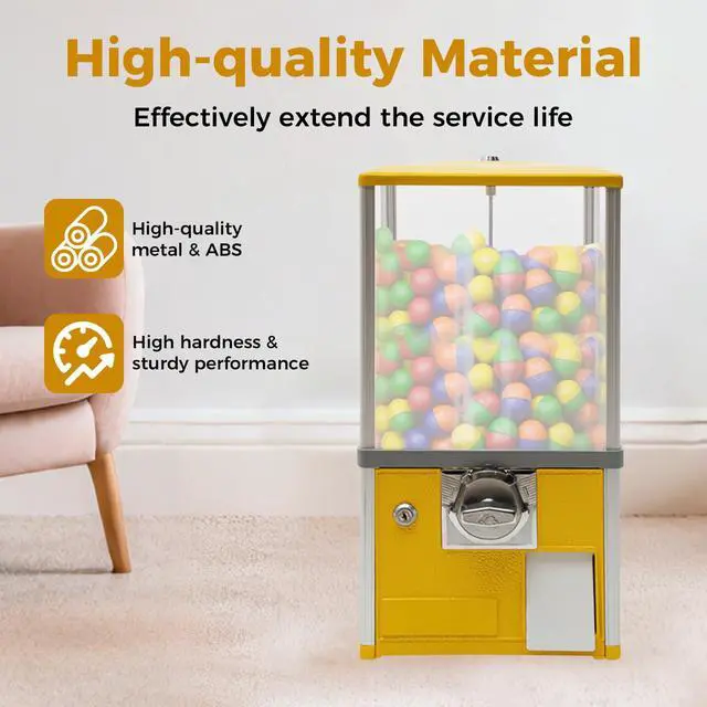 Alt view image 4 of 6 - 25-Cent Vending Machines, Coin Operated Commercial Large Capacity Gumball Machine Commercial Mini Dispenser Prize Machine for Game Stores Retail Stores & Amusement Parks (Yellow)