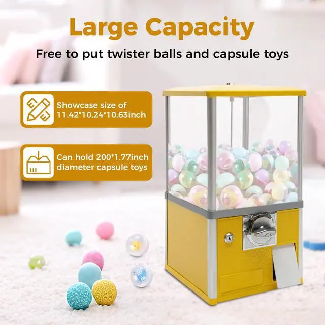 Alt view image 5 of 6 - 25-Cent Vending Machines, Coin Operated Commercial Large Capacity Gumball Machine Commercial Mini Dispenser Prize Machine for Game Stores Retail Stores & Amusement Parks (Yellow)