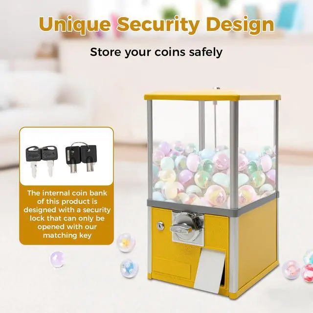 Alt view image 6 of 6 - 25-Cent Vending Machines, Coin Operated Commercial Large Capacity Gumball Machine Commercial Mini Dispenser Prize Machine for Game Stores Retail Stores & Amusement Parks (Yellow)