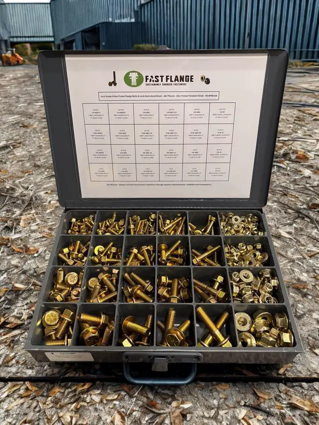 Alt view image 2 of 6 - Grade 8 Hex Cap Flange Frame Bolt Zinc Yellow Trivalent & Locking Flange Nuts Assortment Kit - 447 Pieces