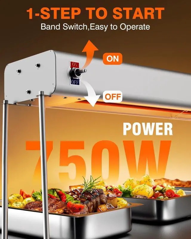 Alt view image 2 of 6 - Food Heat Lamp - 36 Inch Aluminum Overhead & Hanging Food Warmer Lamp Strip Food Warming Lamp Heater Electric Commercial Food Heat Lamp for Catering Kitchen Restaurant Buffet 750W