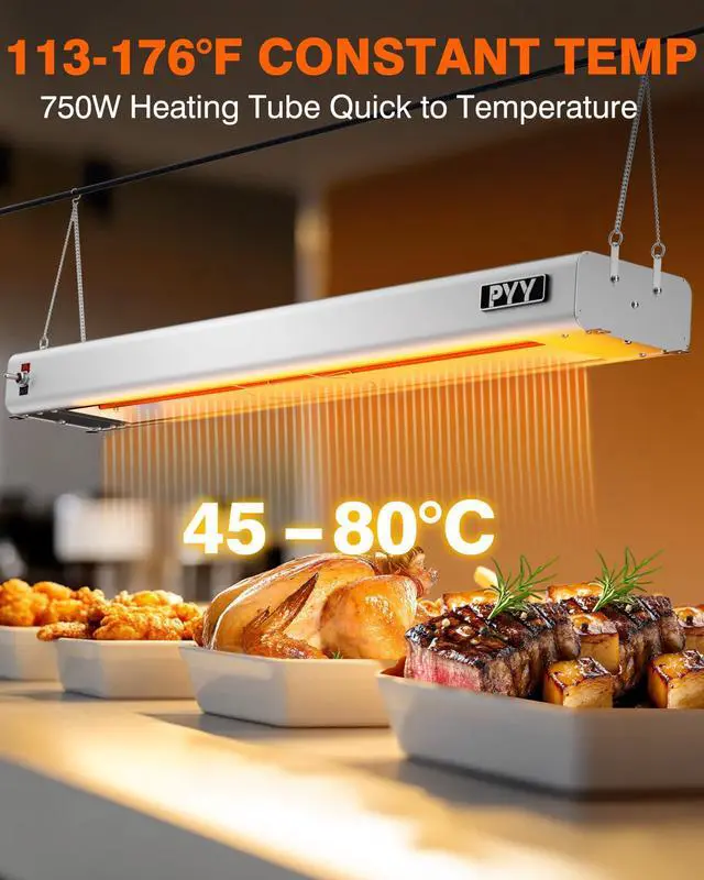 Alt view image 3 of 6 - Food Heat Lamp - 36 Inch Aluminum Overhead & Hanging Food Warmer Lamp Strip Food Warming Lamp Heater Electric Commercial Food Heat Lamp for Catering Kitchen Restaurant Buffet 750W