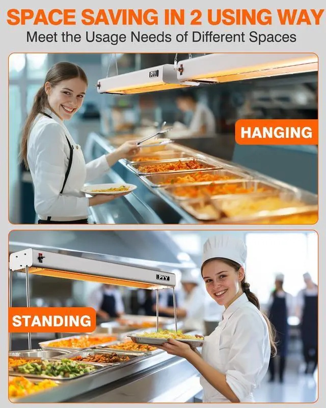 Alt view image 4 of 6 - Food Heat Lamp - 36 Inch Aluminum Overhead & Hanging Food Warmer Lamp Strip Food Warming Lamp Heater Electric Commercial Food Heat Lamp for Catering Kitchen Restaurant Buffet 750W