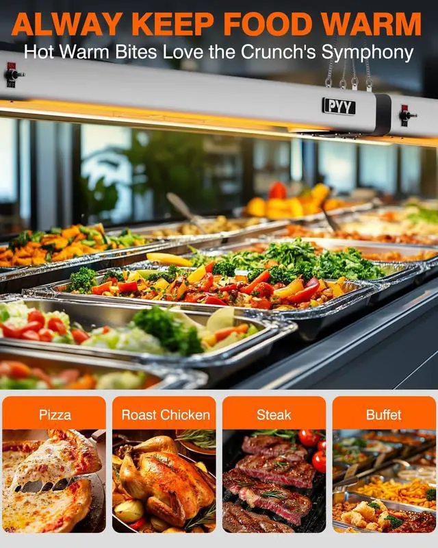 Alt view image 6 of 6 - Food Heat Lamp - 36 Inch Aluminum Overhead & Hanging Food Warmer Lamp Strip Food Warming Lamp Heater Electric Commercial Food Heat Lamp for Catering Kitchen Restaurant Buffet 750W