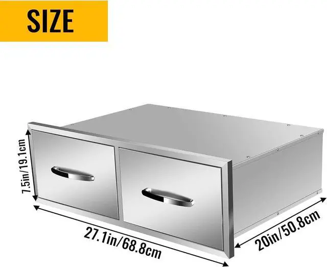 Alt view image 2 of 6 - 30" W x 10" H x 20" D Outdoor Kitchen Single BBQ Drawer Stainless Steel Access Drawers with Exquisite Handle for Outdoor Kitchen Island or Grill Station