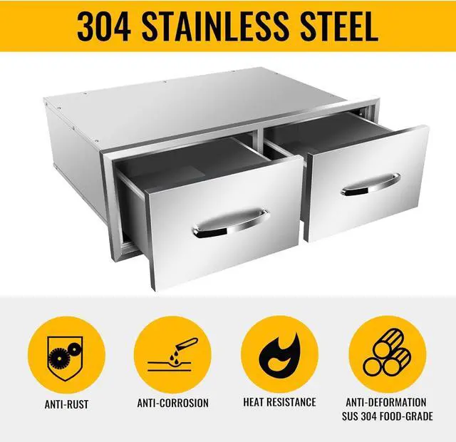 Alt view image 3 of 6 - 30" W x 10" H x 20" D Outdoor Kitchen Single BBQ Drawer Stainless Steel Access Drawers with Exquisite Handle for Outdoor Kitchen Island or Grill Station