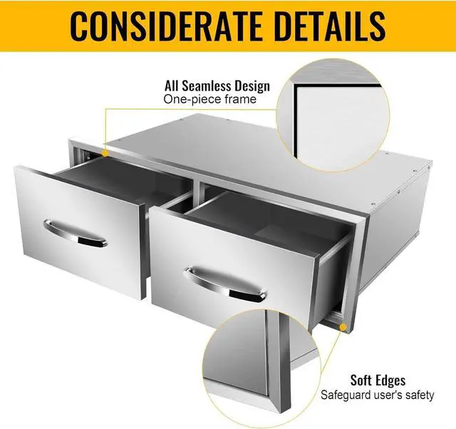 Alt view image 4 of 6 - 30" W x 10" H x 20" D Outdoor Kitchen Single BBQ Drawer Stainless Steel Access Drawers with Exquisite Handle for Outdoor Kitchen Island or Grill Station