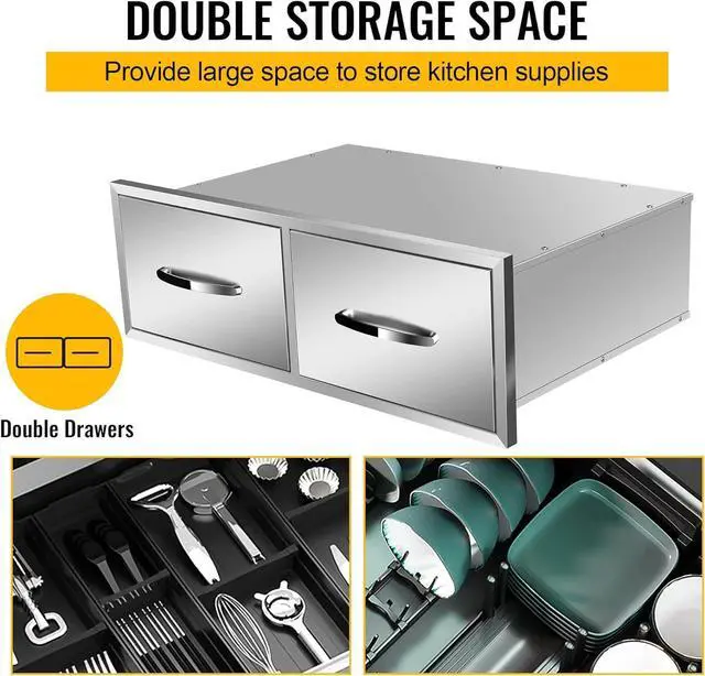 Alt view image 5 of 6 - 30" W x 10" H x 20" D Outdoor Kitchen Single BBQ Drawer Stainless Steel Access Drawers with Exquisite Handle for Outdoor Kitchen Island or Grill Station