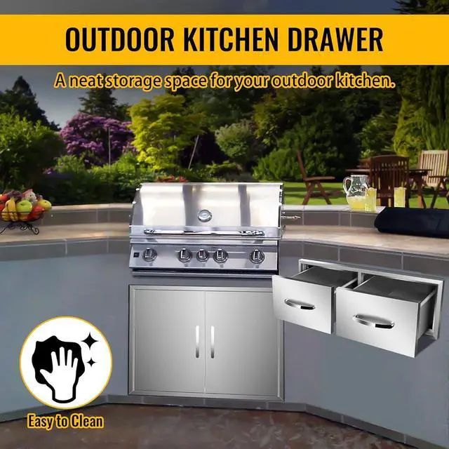 Alt view image 6 of 6 - 30" W x 10" H x 20" D Outdoor Kitchen Single BBQ Drawer Stainless Steel Access Drawers with Exquisite Handle for Outdoor Kitchen Island or Grill Station