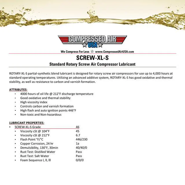 Alt view image 3 of 6 - Standard 4000 Hour Rotary Screw Air Compressor Lubricating Oil - CompressedAirUSA - XL - Extended Life Oils (1 Gallon)