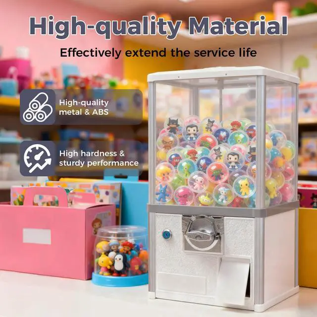 Alt view image 4 of 6 - 25-Cent Vending Machines, Coin Operated Commercial Large Capacity Gumball Machine Commercial Mini Dispenser Prize Machine for Game Stores Retail Stores & Amusement Parks (White)