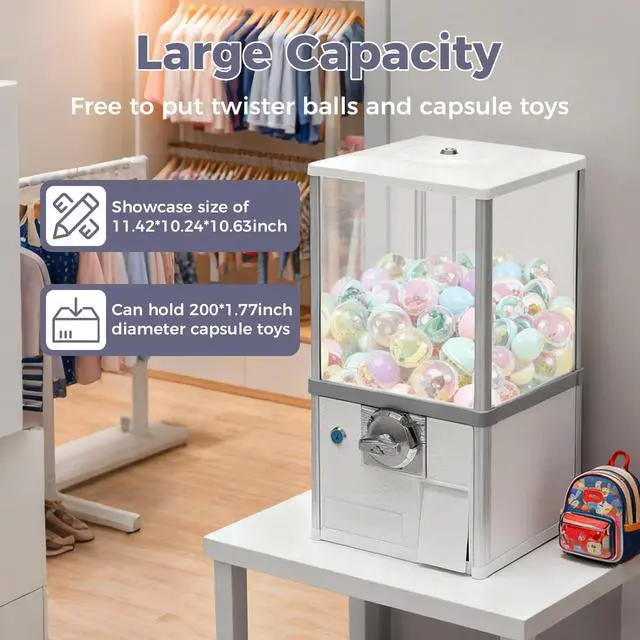 Alt view image 5 of 6 - 25-Cent Vending Machines, Coin Operated Commercial Large Capacity Gumball Machine Commercial Mini Dispenser Prize Machine for Game Stores Retail Stores & Amusement Parks (White)